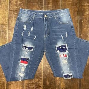 Women's Patriotic Ripped Jeans for Women  American Patch Boyfriend Jeans